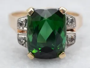 Cushion Cut Chrome Tourmaline and Diamond Ring