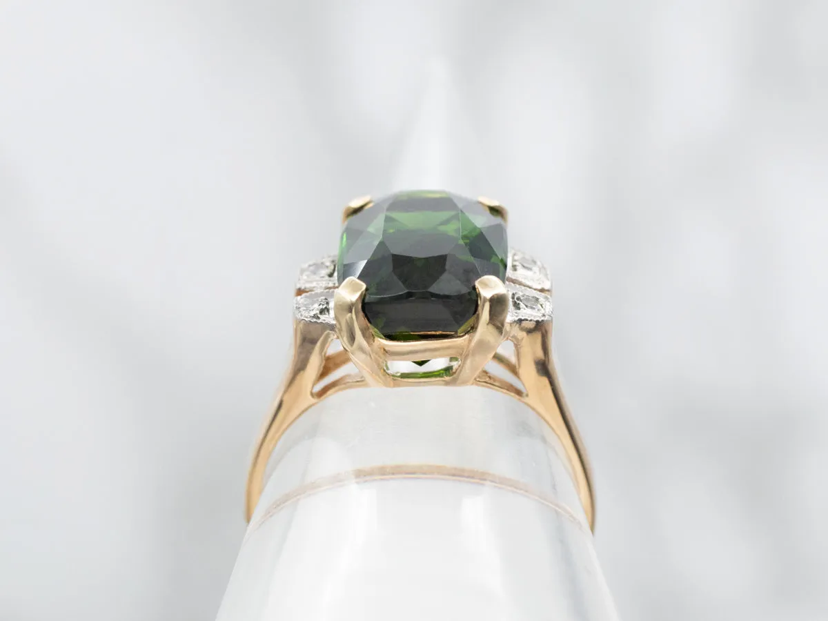 Cushion Cut Chrome Tourmaline and Diamond Ring