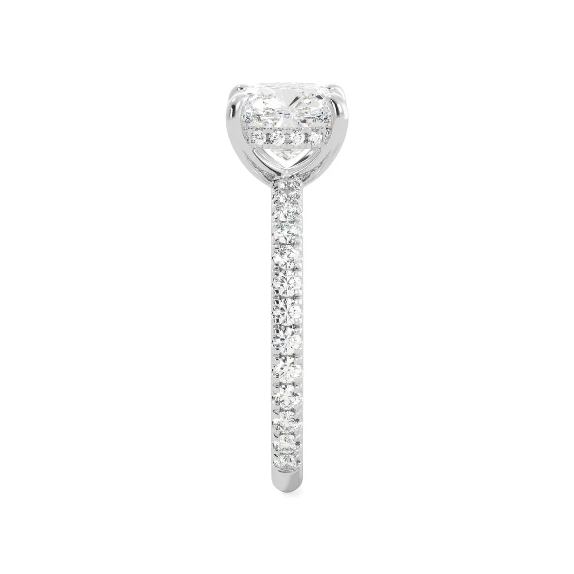 Cushion Cut Diamond Pavé Hidden Halo Engagement Ring
