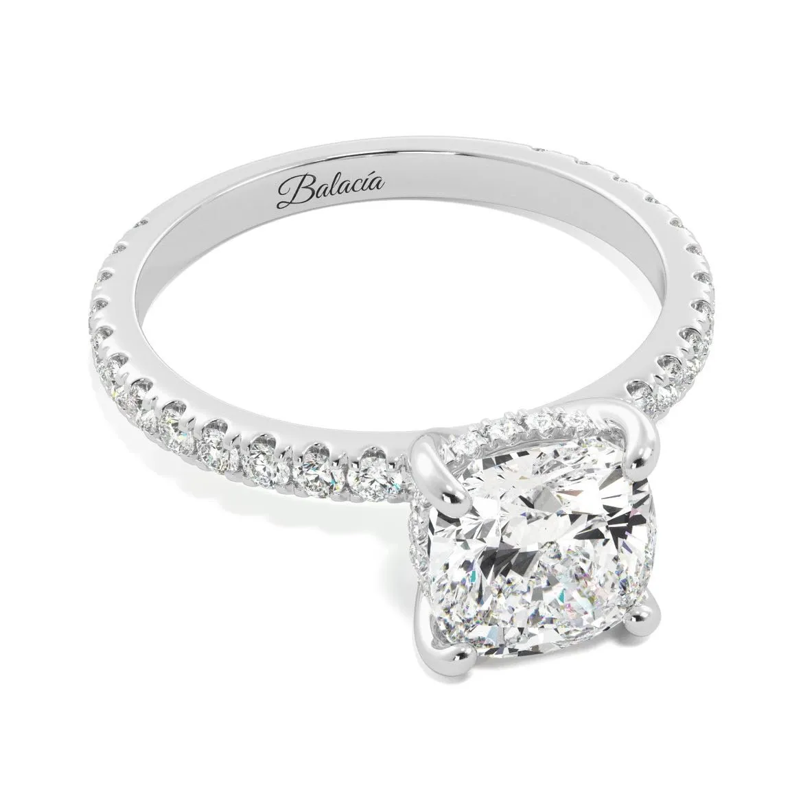Cushion Cut Diamond Pavé Hidden Halo Engagement Ring