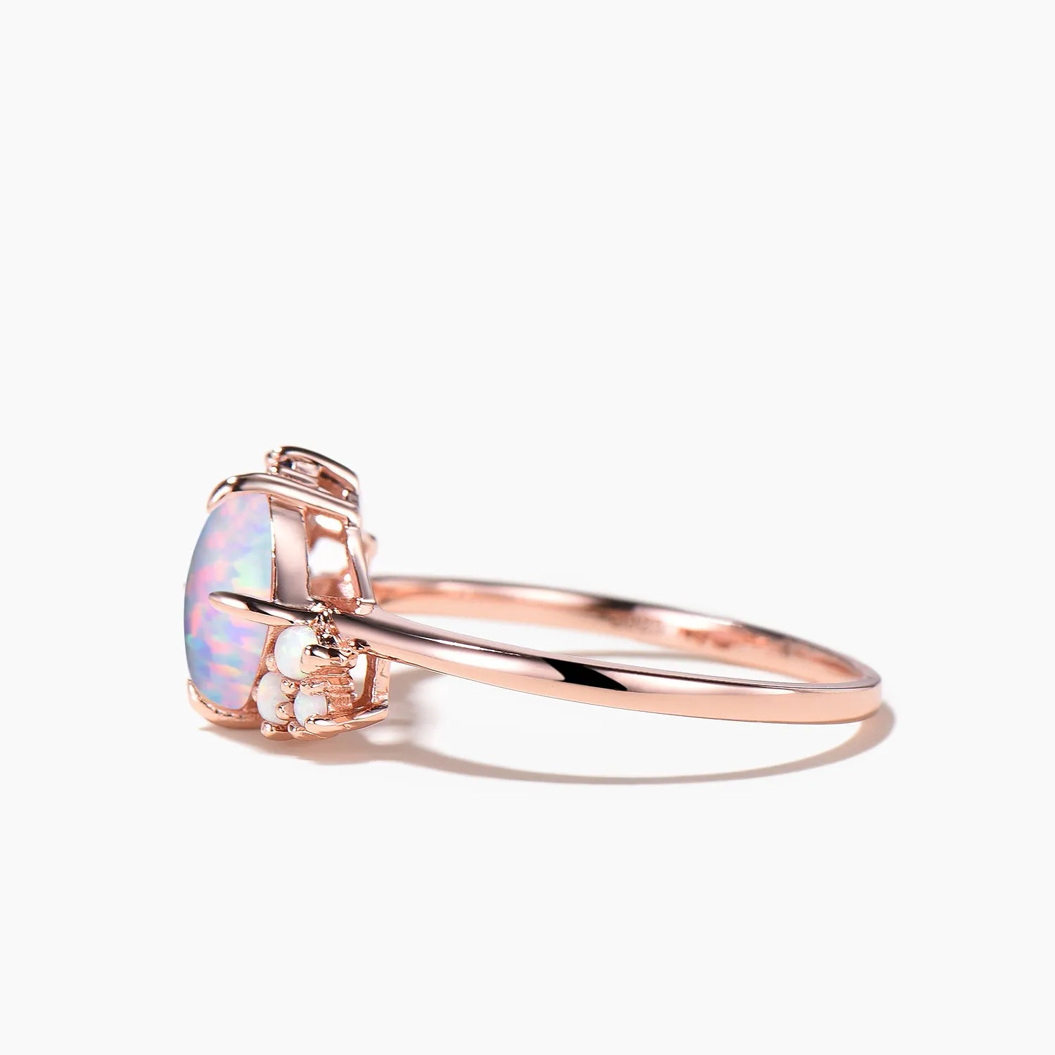Cushion Cut White Opal Engagement Ring Cluster Blue Sapphire Wedding Ring