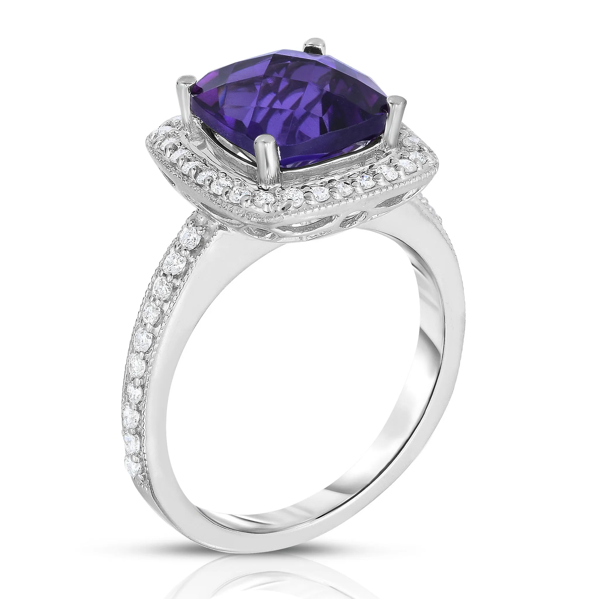 Cushion Gemstone & 0.40Ct Diamond Ring in 14K White Gold