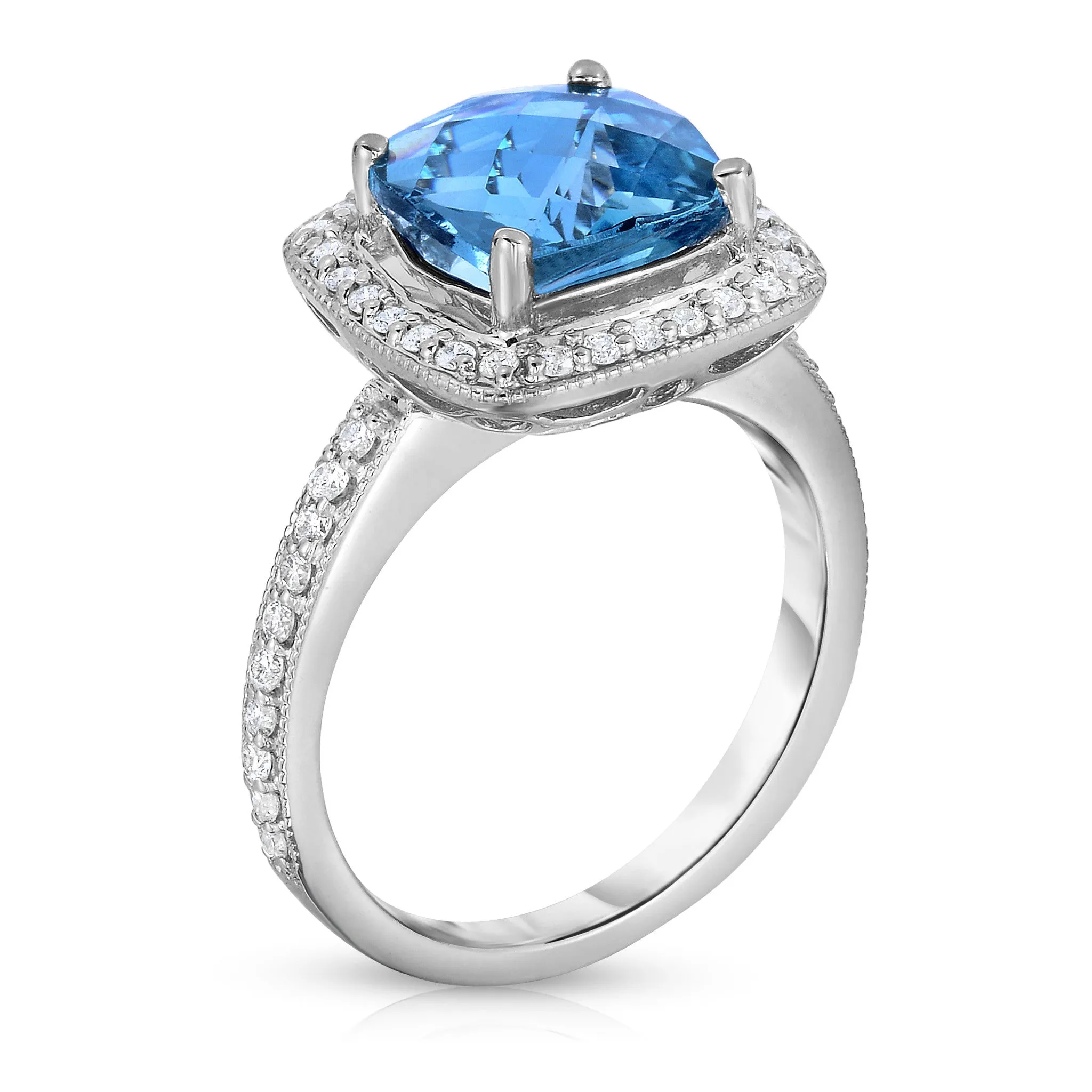 Cushion Gemstone & 0.40Ct Diamond Ring in 14K White Gold
