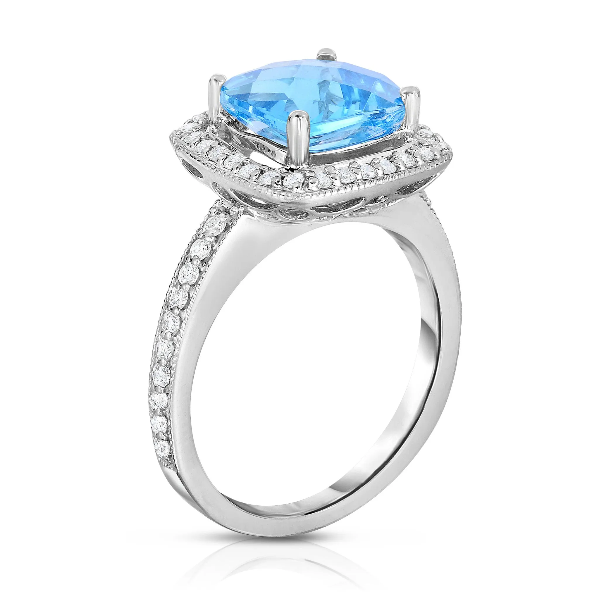 Cushion Gemstone & 0.40Ct Diamond Ring in 14K White Gold