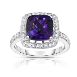 Cushion Gemstone & 0.40Ct Diamond Ring in 14K White Gold