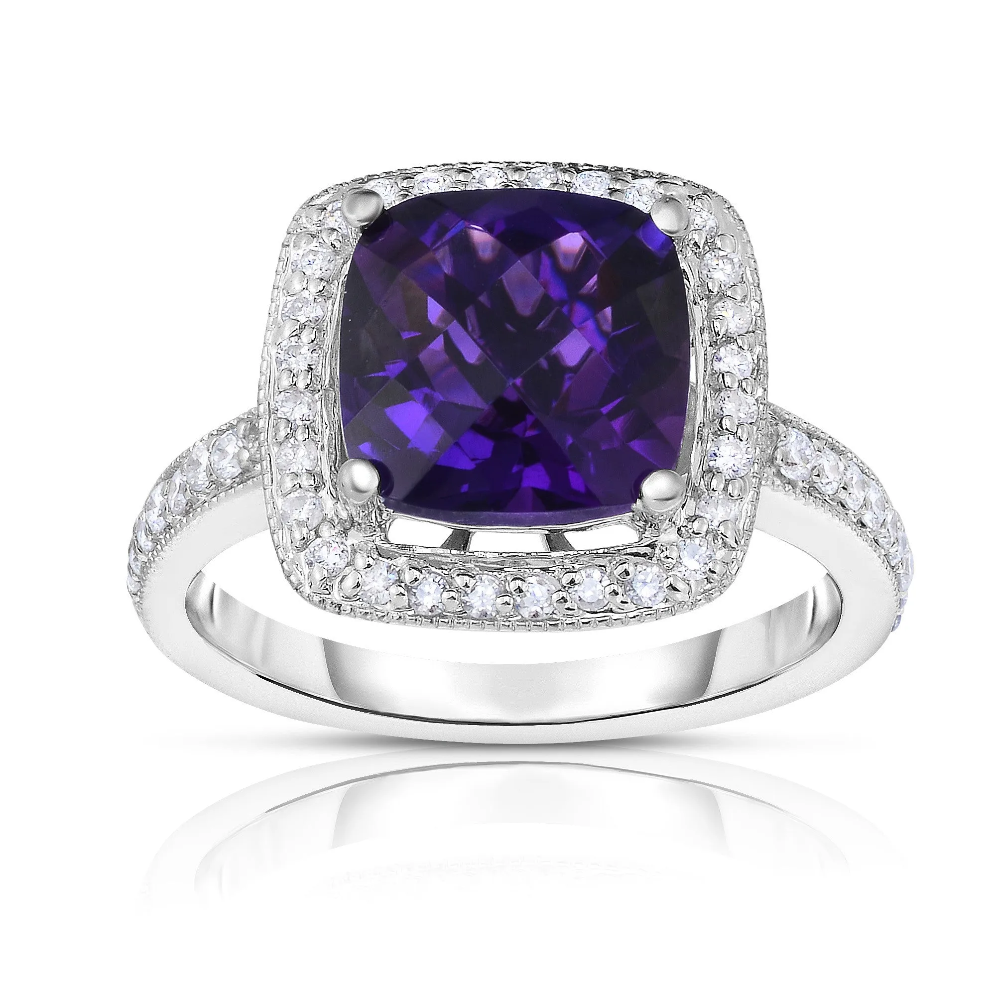 Cushion Gemstone & 0.40Ct Diamond Ring in 14K White Gold