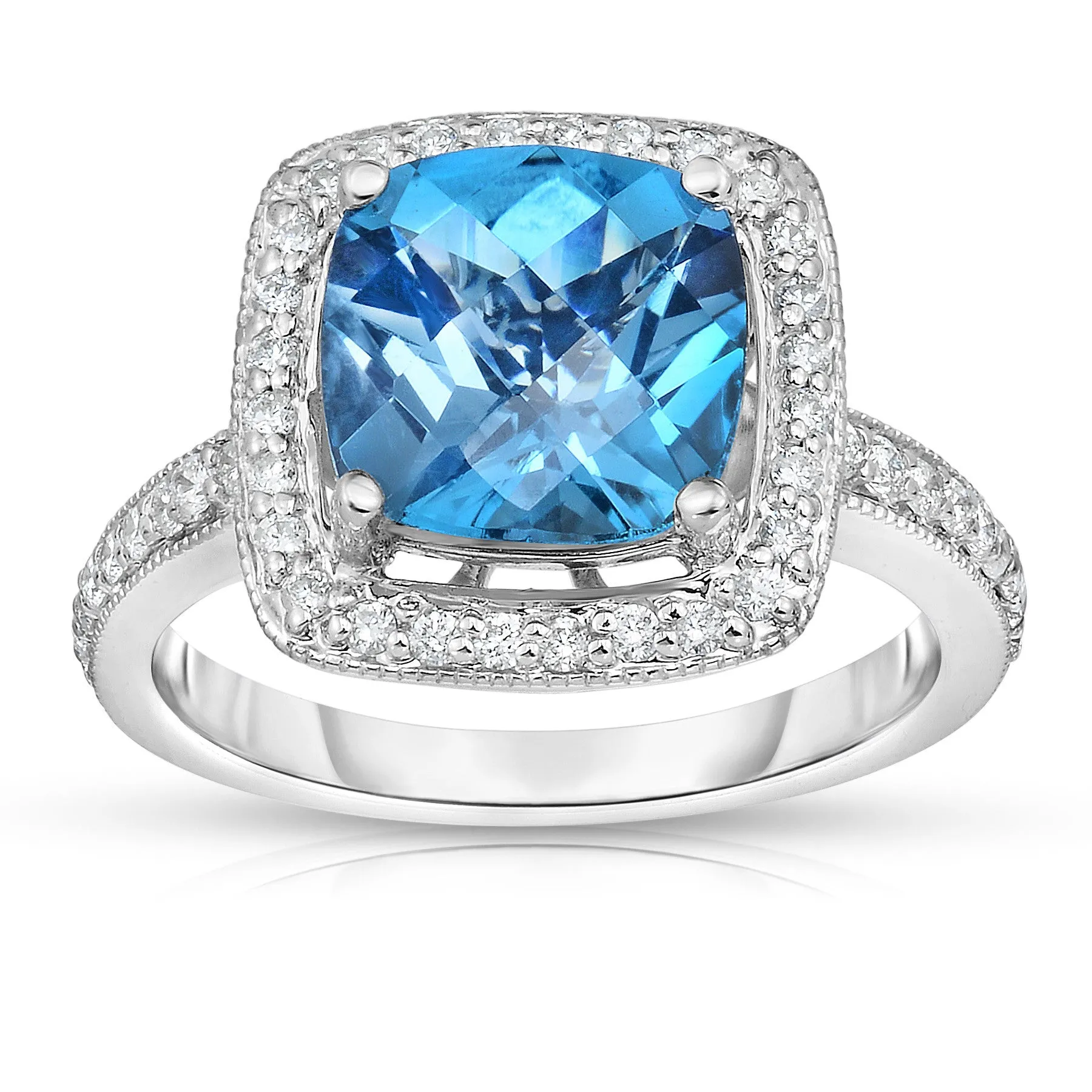 Cushion Gemstone & 0.40Ct Diamond Ring in 14K White Gold