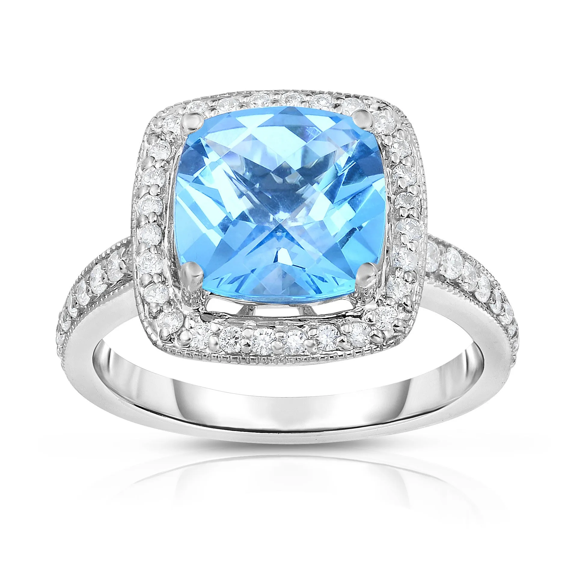 Cushion Gemstone & 0.40Ct Diamond Ring in 14K White Gold