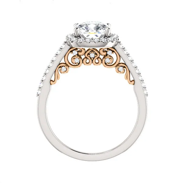 Cushion Halo with side diamonds