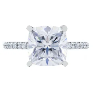 Cushion Hearts & Arrows Moissanite 4 Prongs Diamond Accent Ice Cathedral Solitaire Ring