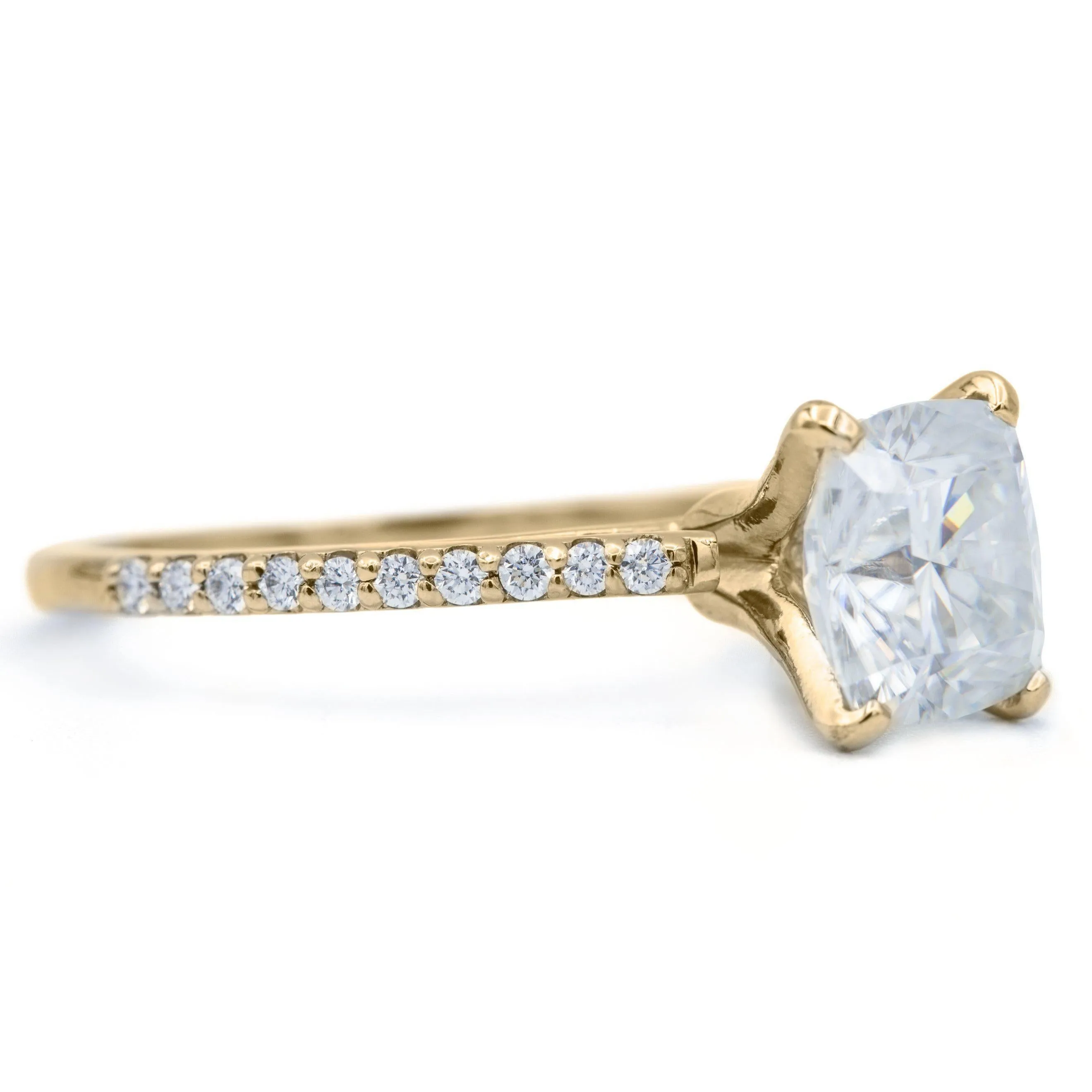 Cushion Hearts & Arrows Moissanite 4 Prongs Diamond Accent Ice Cathedral Solitaire Ring