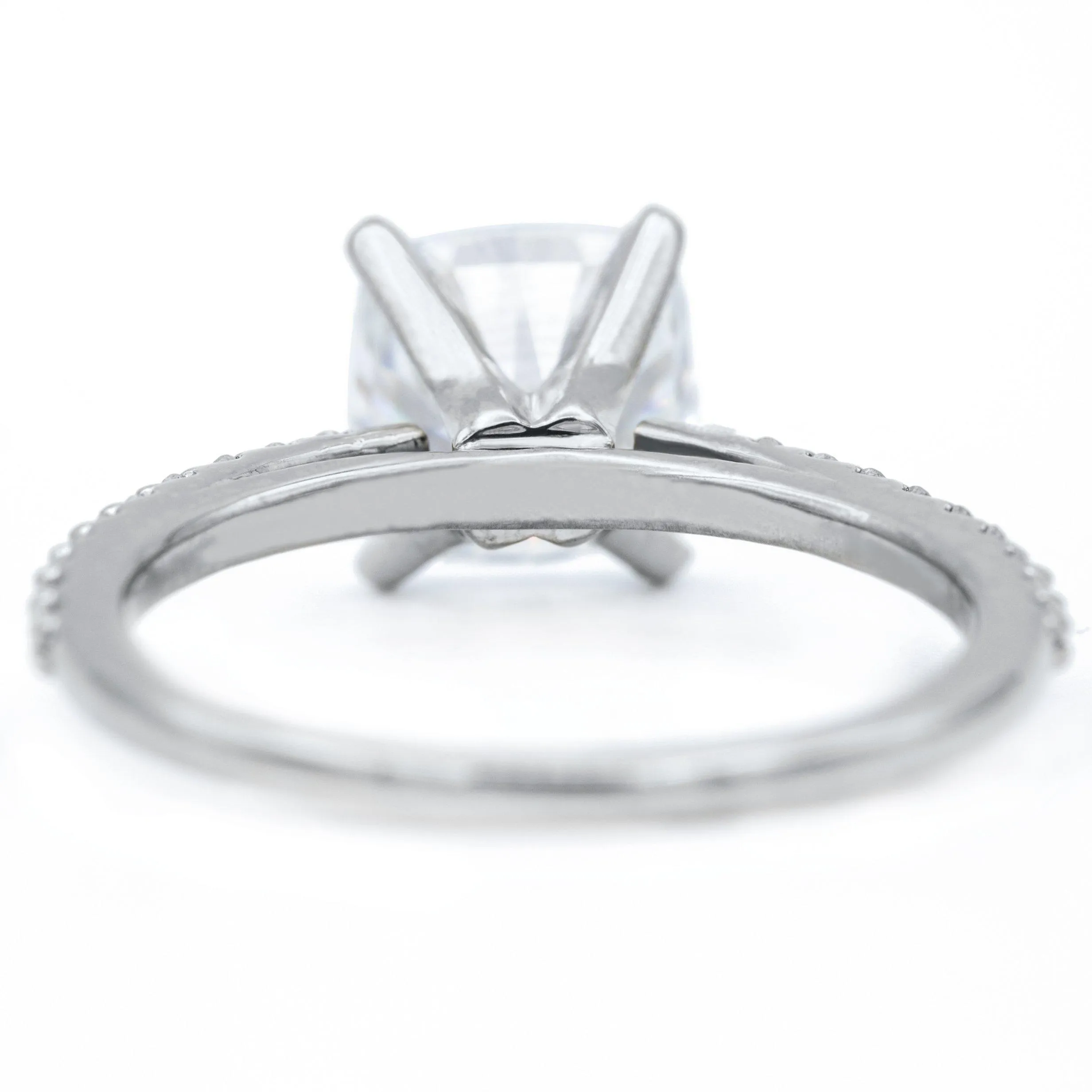 Cushion Hearts & Arrows Moissanite 4 Prongs Diamond Accent Ice Cathedral Solitaire Ring