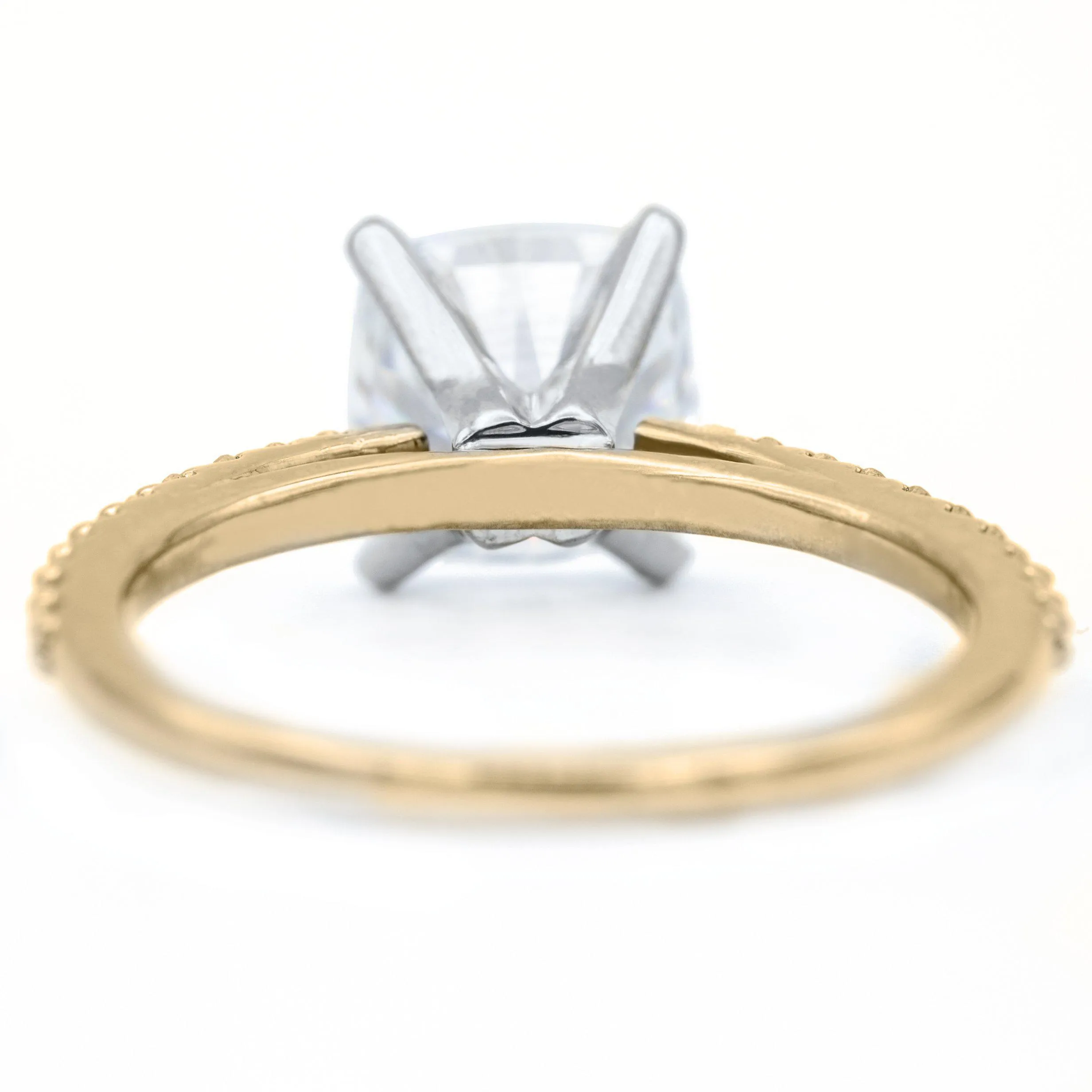Cushion Hearts & Arrows Moissanite 4 Prongs Diamond Accent Ice Cathedral Solitaire Ring