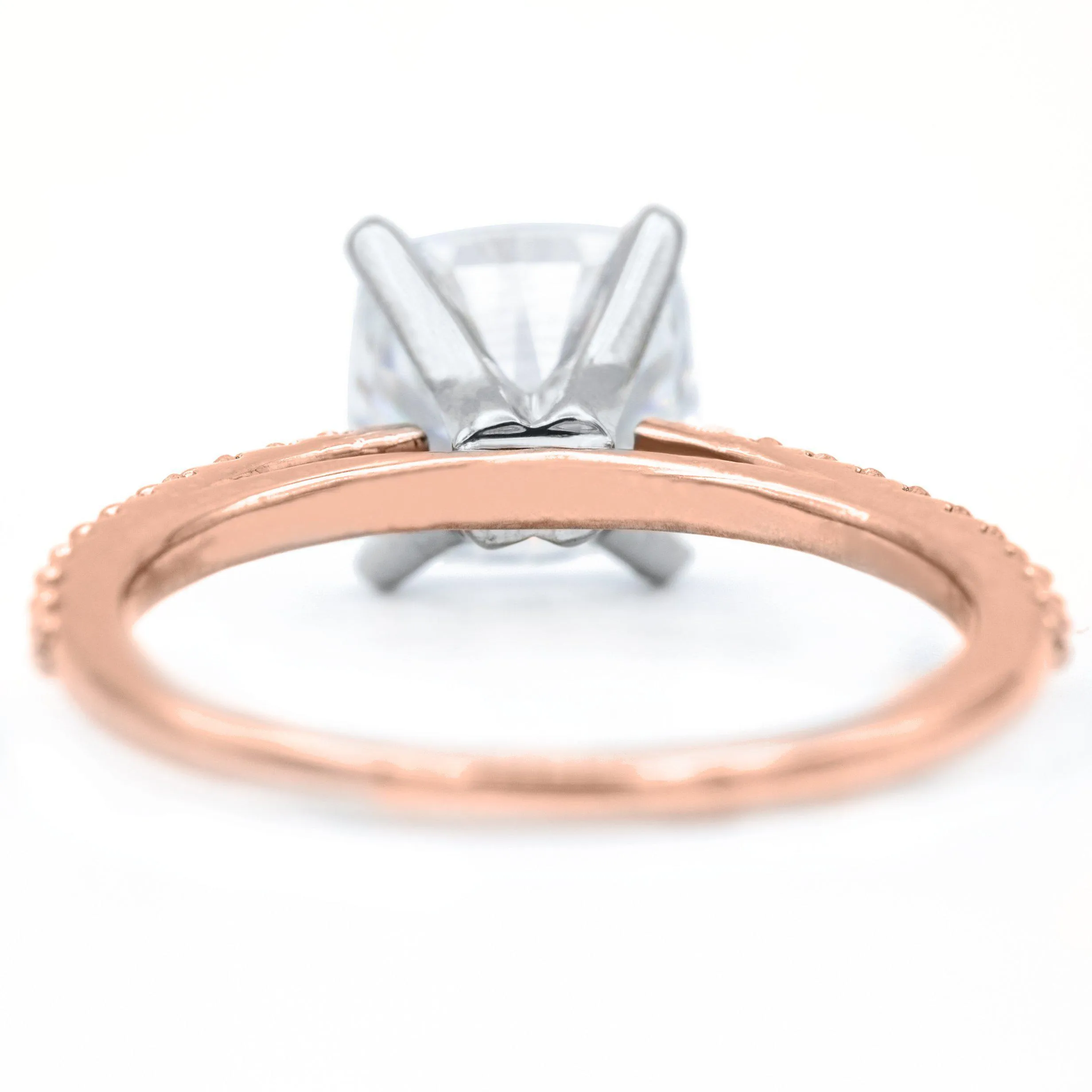 Cushion Hearts & Arrows Moissanite 4 Prongs Diamond Accent Ice Cathedral Solitaire Ring