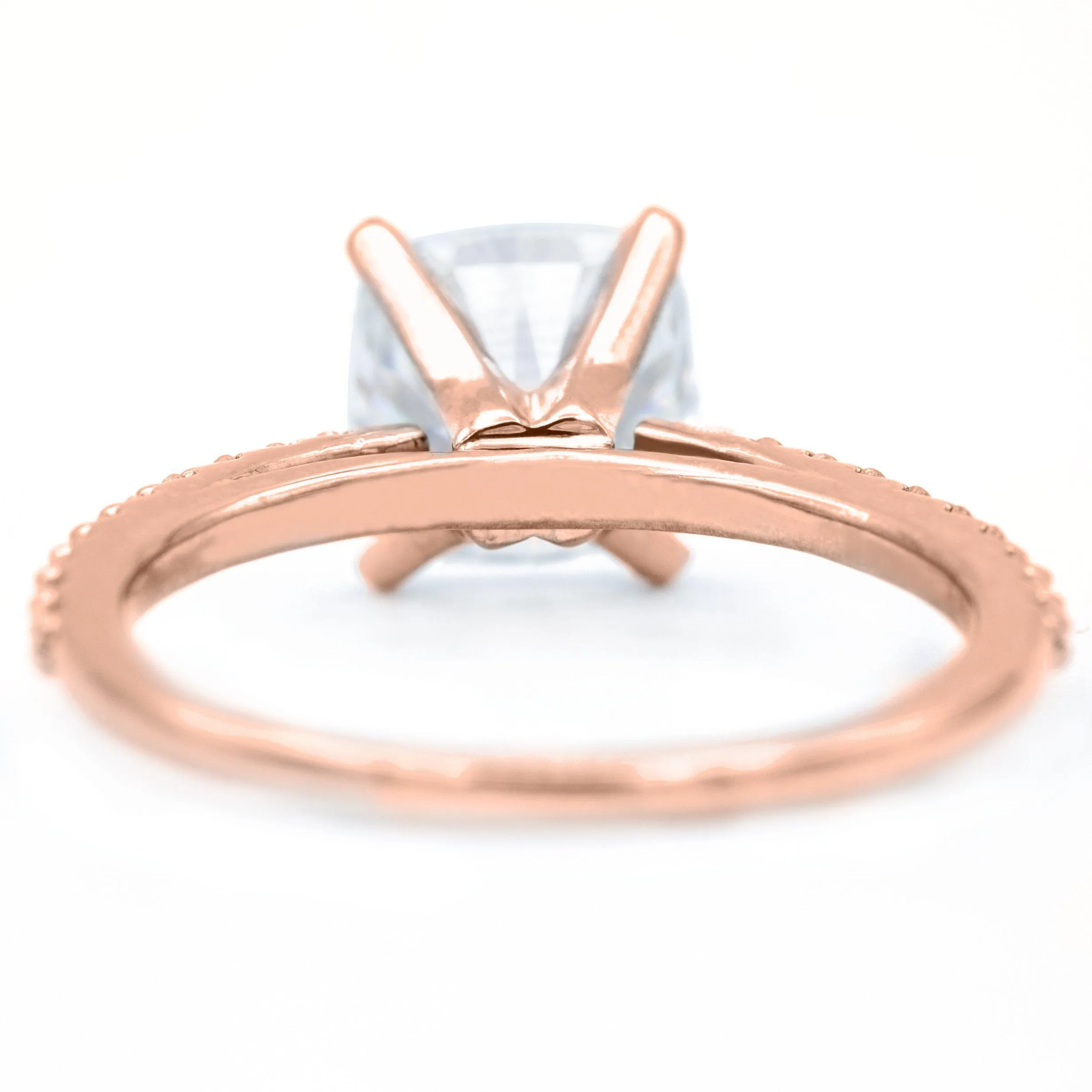 Cushion Hearts & Arrows Moissanite 4 Prongs Diamond Accent Ice Cathedral Solitaire Ring