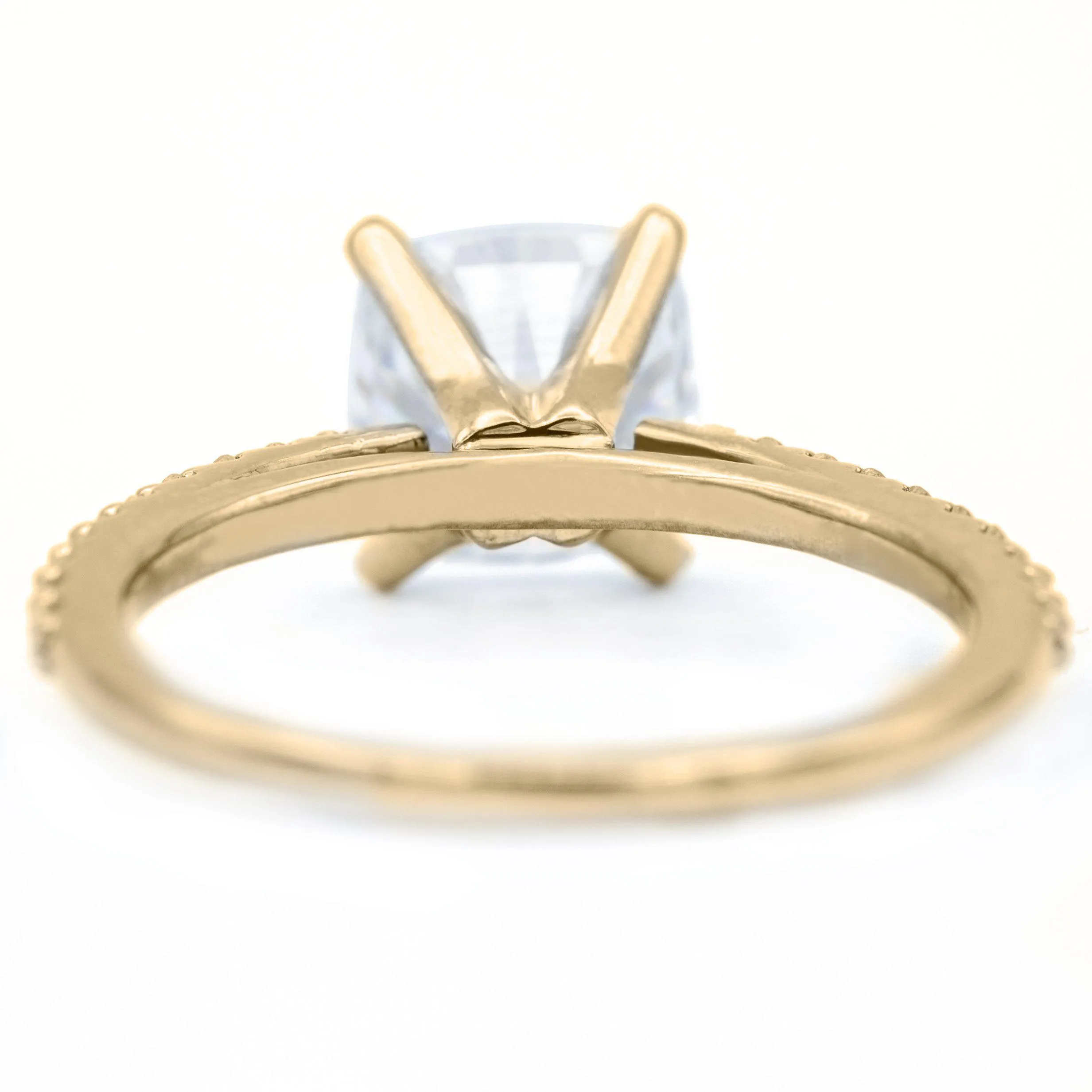 Cushion Hearts & Arrows Moissanite 4 Prongs Diamond Accent Ice Cathedral Solitaire Ring