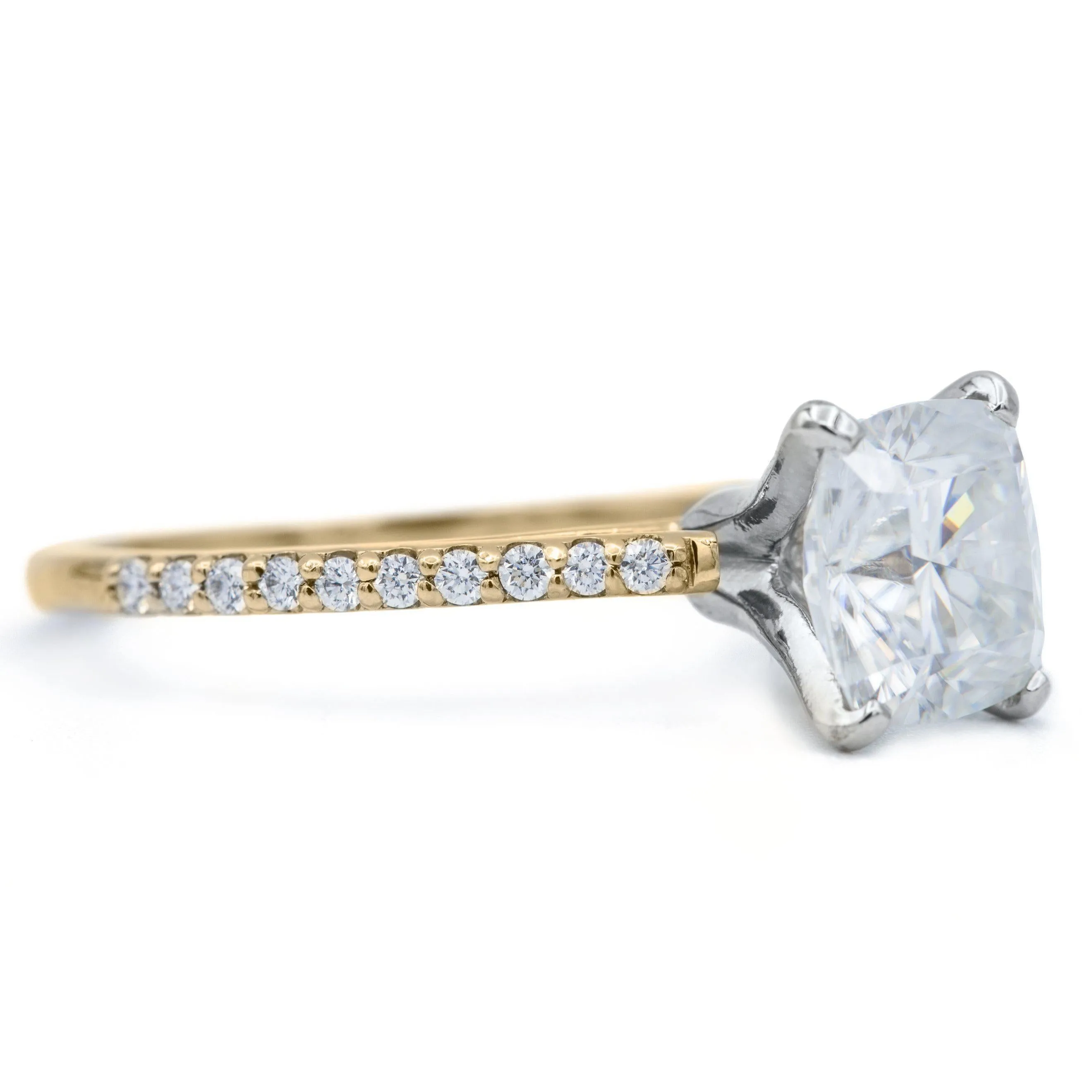 Cushion Hearts & Arrows Moissanite 4 Prongs Diamond Accent Ice Cathedral Solitaire Ring