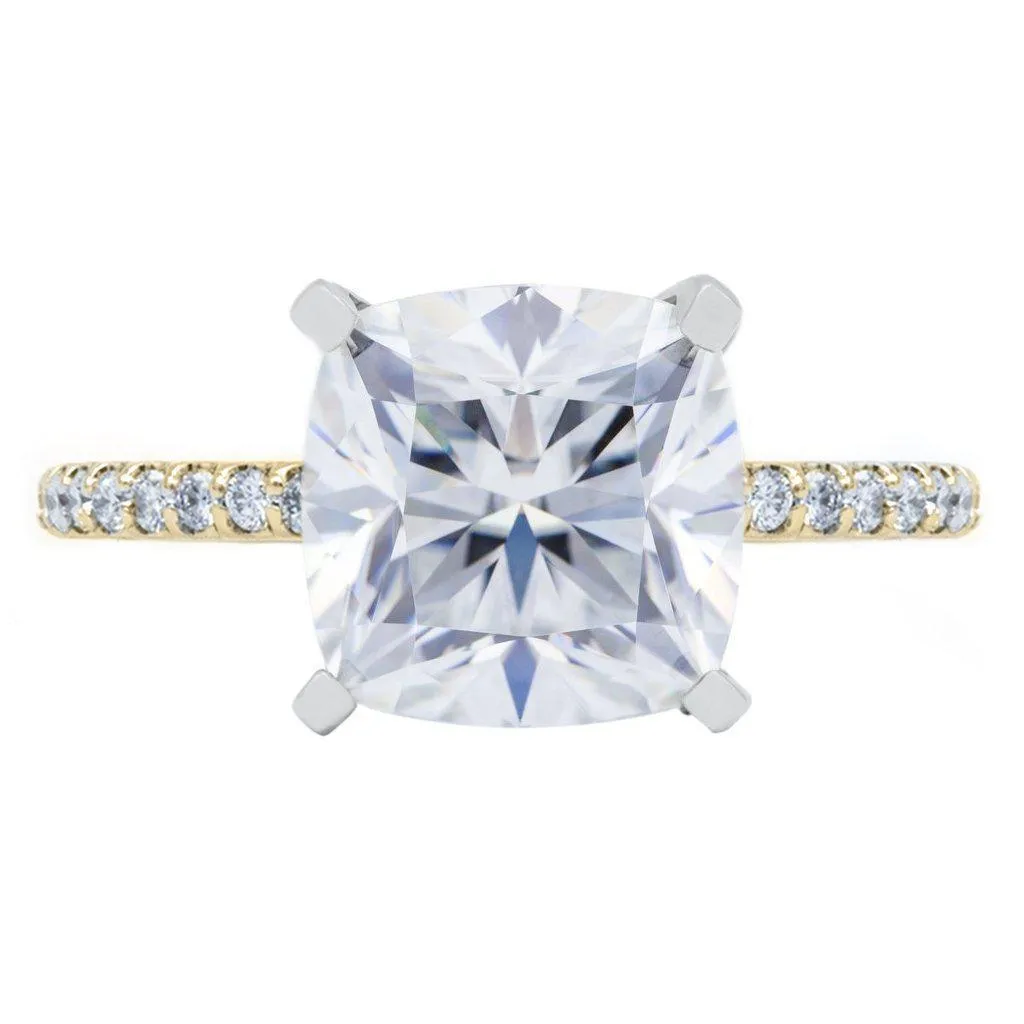 Cushion Hearts & Arrows Moissanite 4 Prongs Diamond Accent Ice Cathedral Solitaire Ring