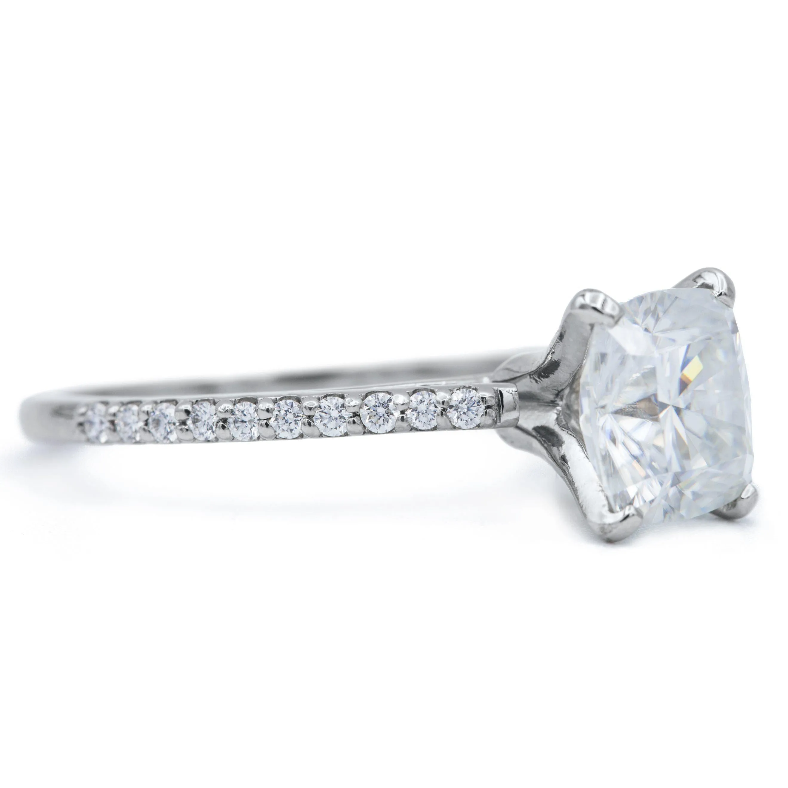 Cushion Hearts & Arrows Moissanite 4 Prongs Diamond Accent Ice Cathedral Solitaire Ring