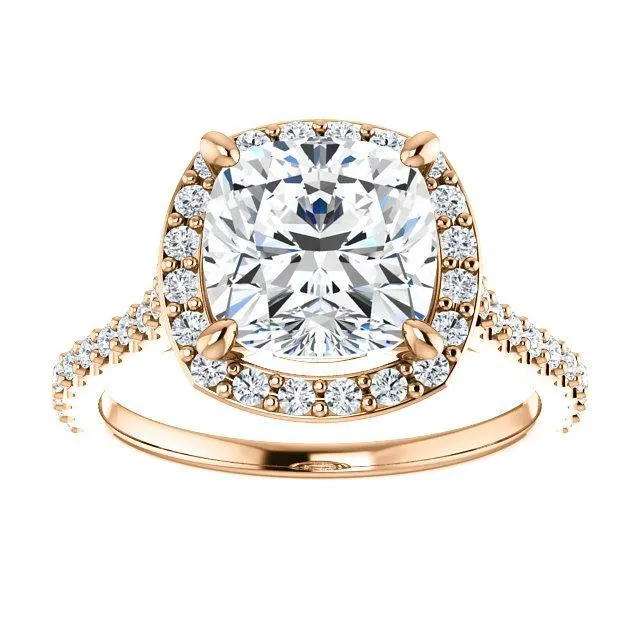 Cushion Moissanite Diamond Accent Ice Halo Bezel Ring
