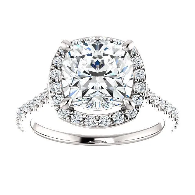 Cushion Moissanite Diamond Accent Ice Halo Bezel Ring