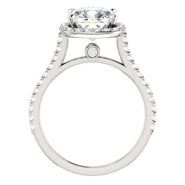 Cushion Moissanite Diamond Accent Ice Halo Bezel Ring