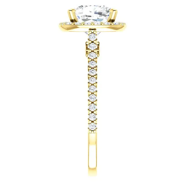 Cushion Moissanite Diamond Accent Ice Halo Bezel Ring
