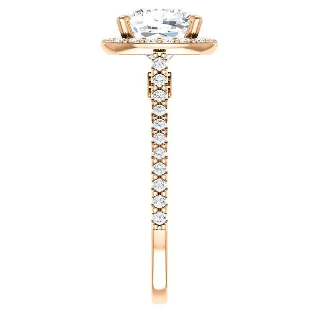 Cushion Moissanite Diamond Accent Ice Halo Bezel Ring
