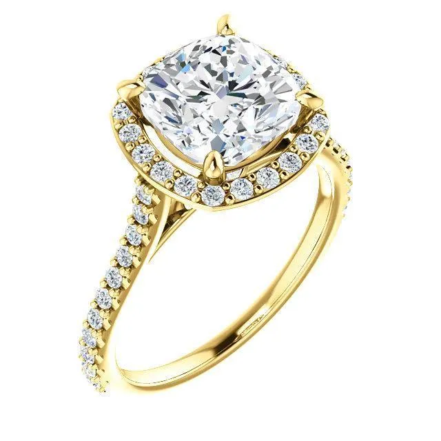 Cushion Moissanite Diamond Accent Ice Halo Bezel Ring