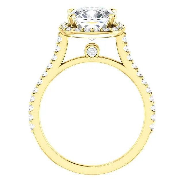 Cushion Moissanite Diamond Accent Ice Halo Bezel Ring
