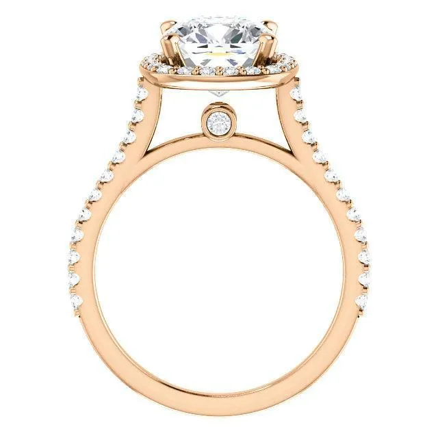 Cushion Moissanite Diamond Accent Ice Halo Bezel Ring