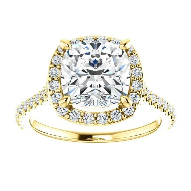 Cushion Moissanite Diamond Accent Ice Halo Bezel Ring