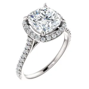 Cushion Moissanite Diamond Accent Ice Halo Bezel Ring