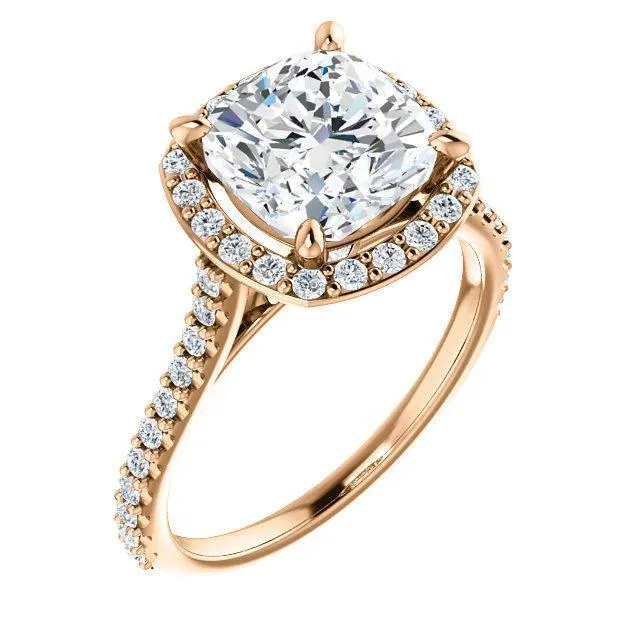 Cushion Moissanite Diamond Accent Ice Halo Bezel Ring