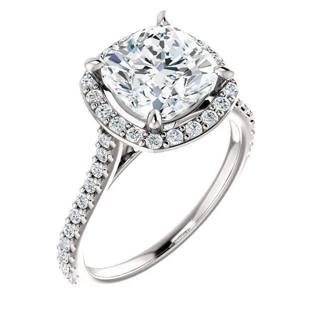Cushion Moissanite Diamond Accent Ice Halo Bezel Ring