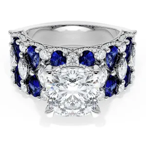 Cushion Solitaire Engagement Ring w/ North South Marquise & Pear Band