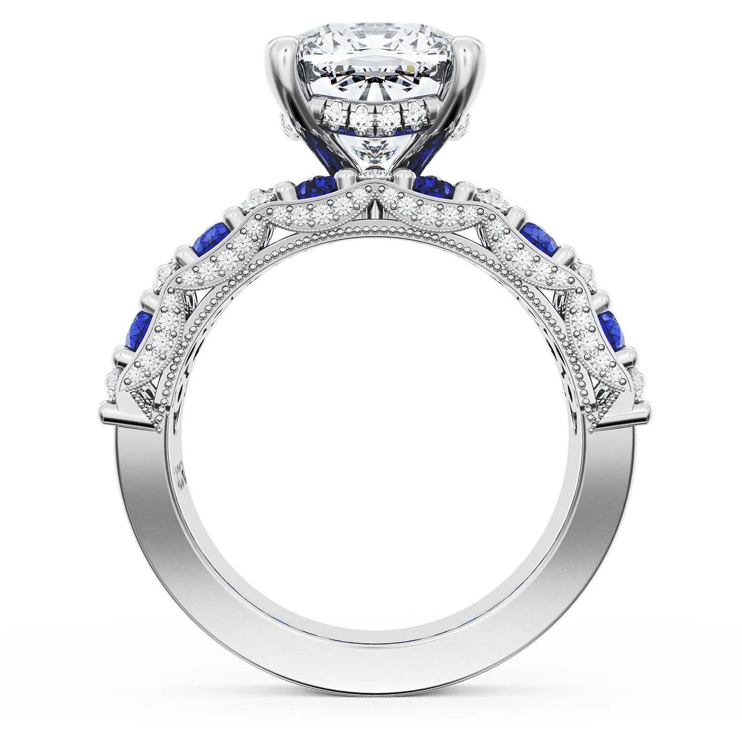 Cushion Solitaire Engagement Ring w/ North South Marquise & Pear Band