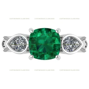 Custom Cushion-Cut Center Stone with Pear-Cut Moissanite Side Stones Class Ring