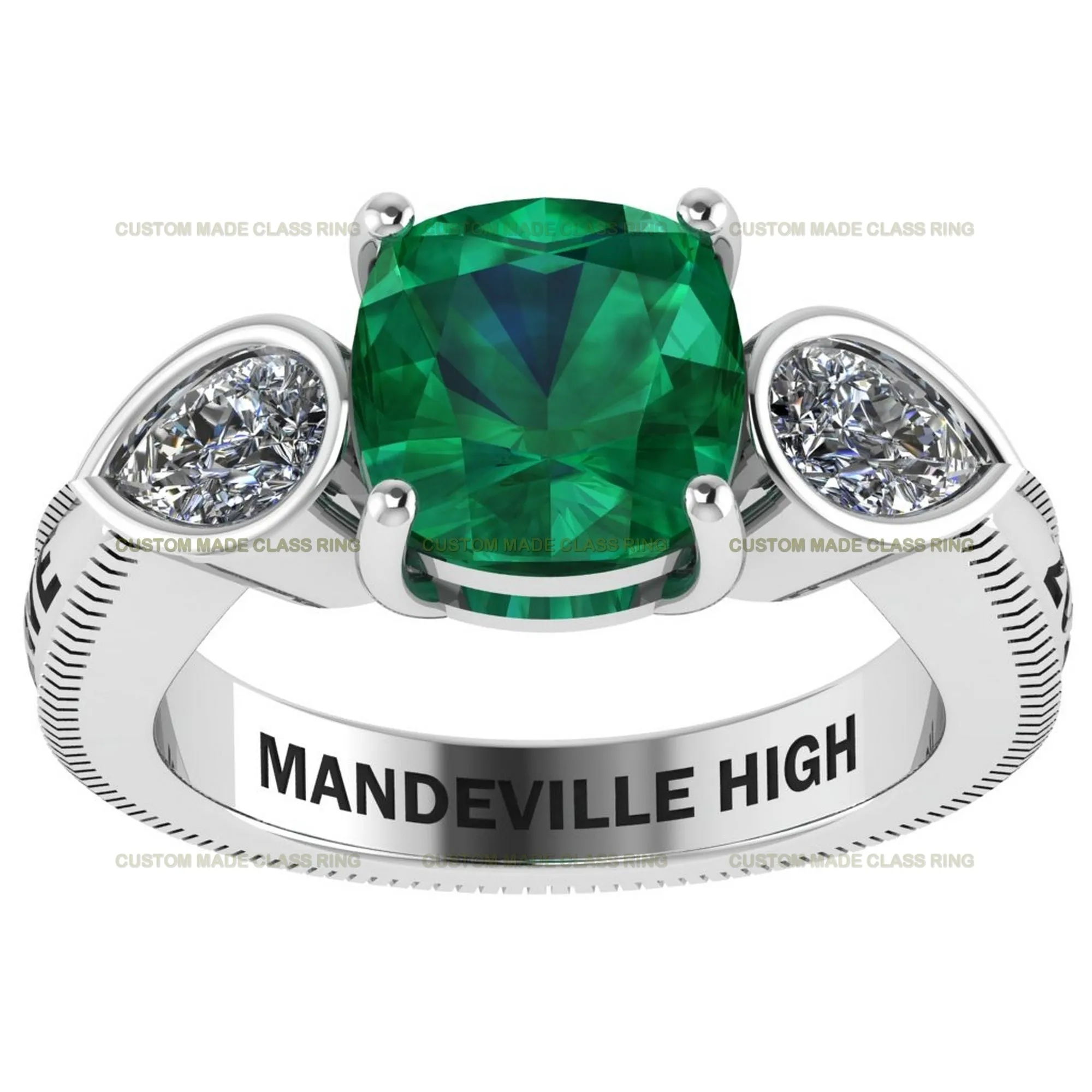 Custom Cushion-Cut Center Stone with Pear-Cut Moissanite Side Stones Class Ring
