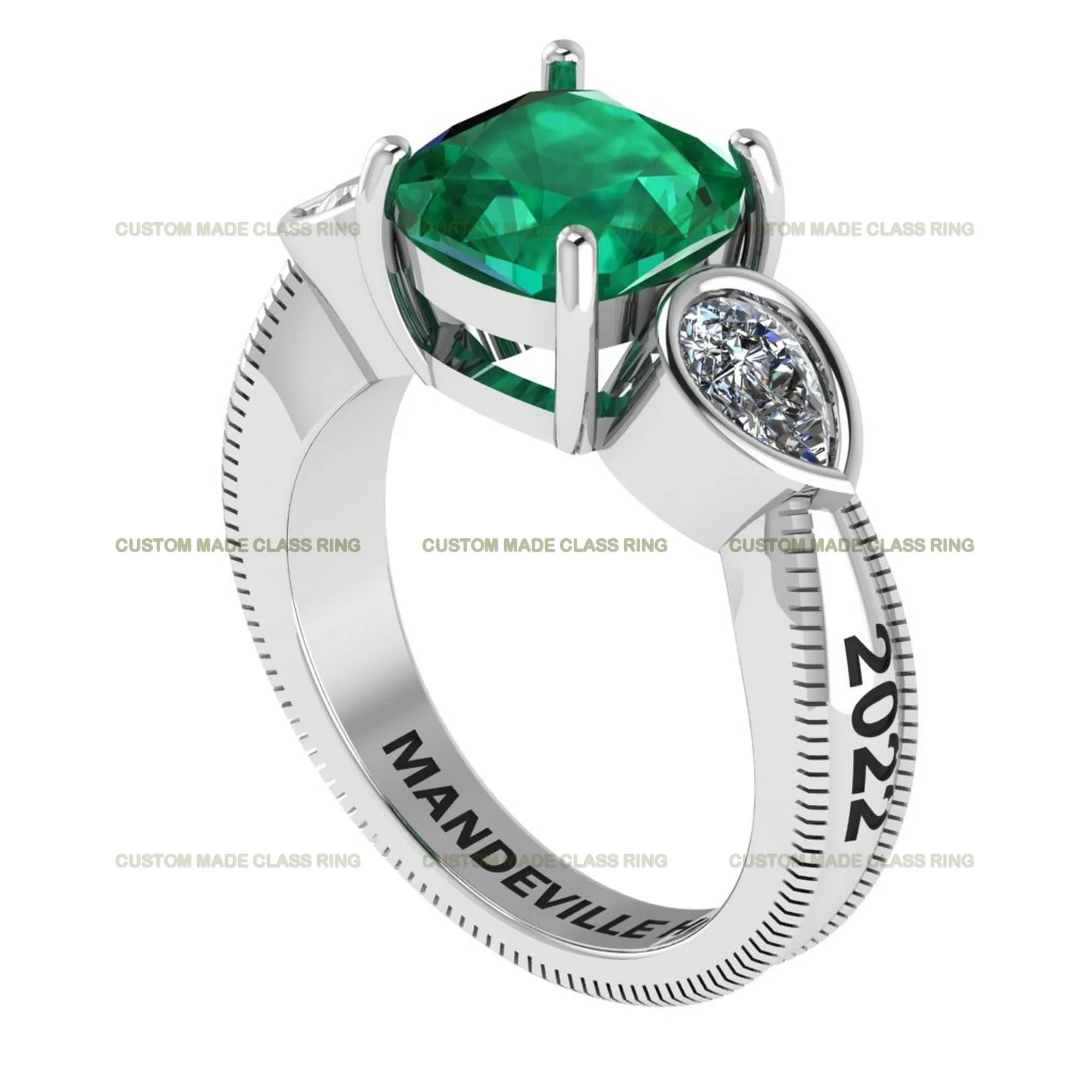 Custom Cushion-Cut Center Stone with Pear-Cut Moissanite Side Stones Class Ring