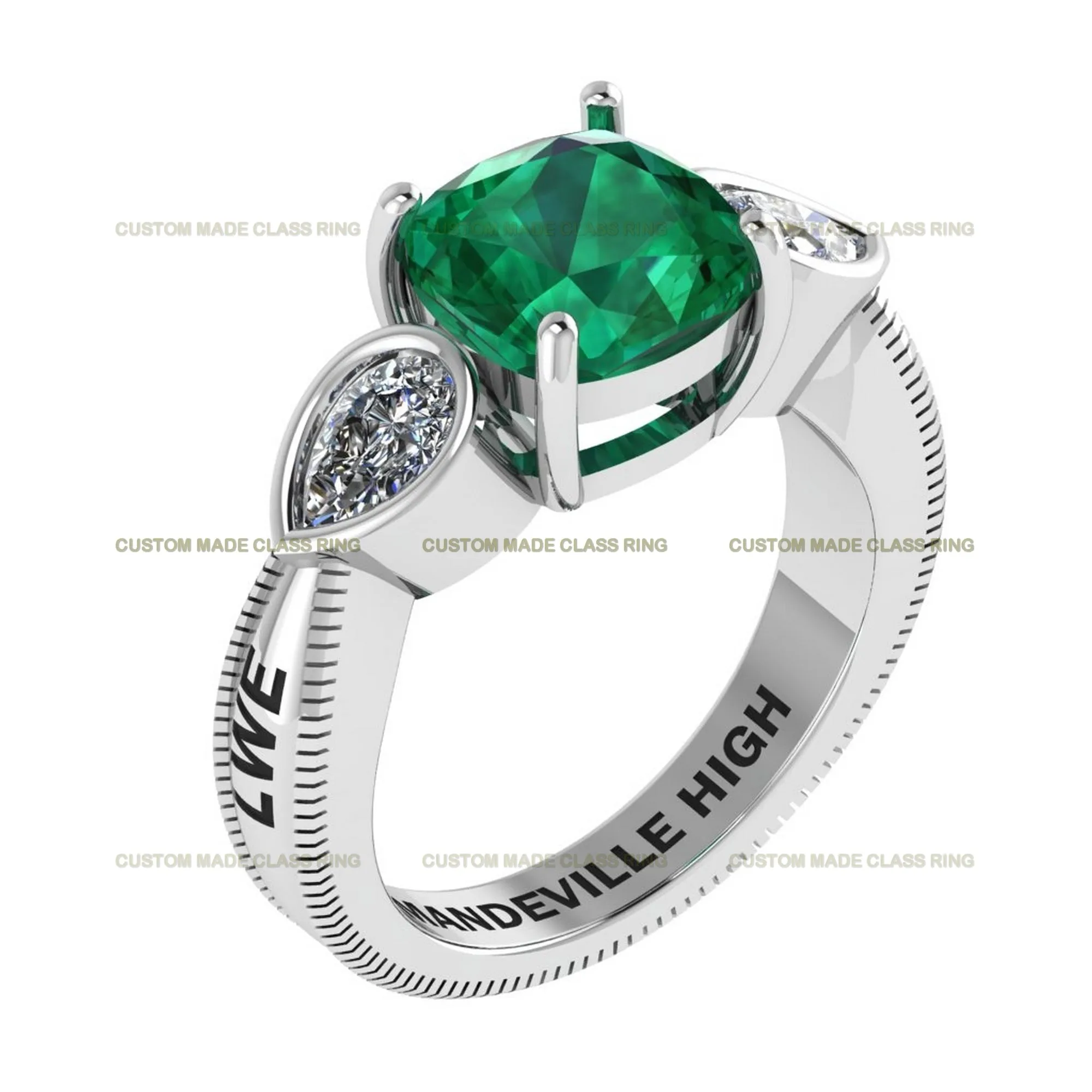 Custom Cushion-Cut Center Stone with Pear-Cut Moissanite Side Stones Class Ring