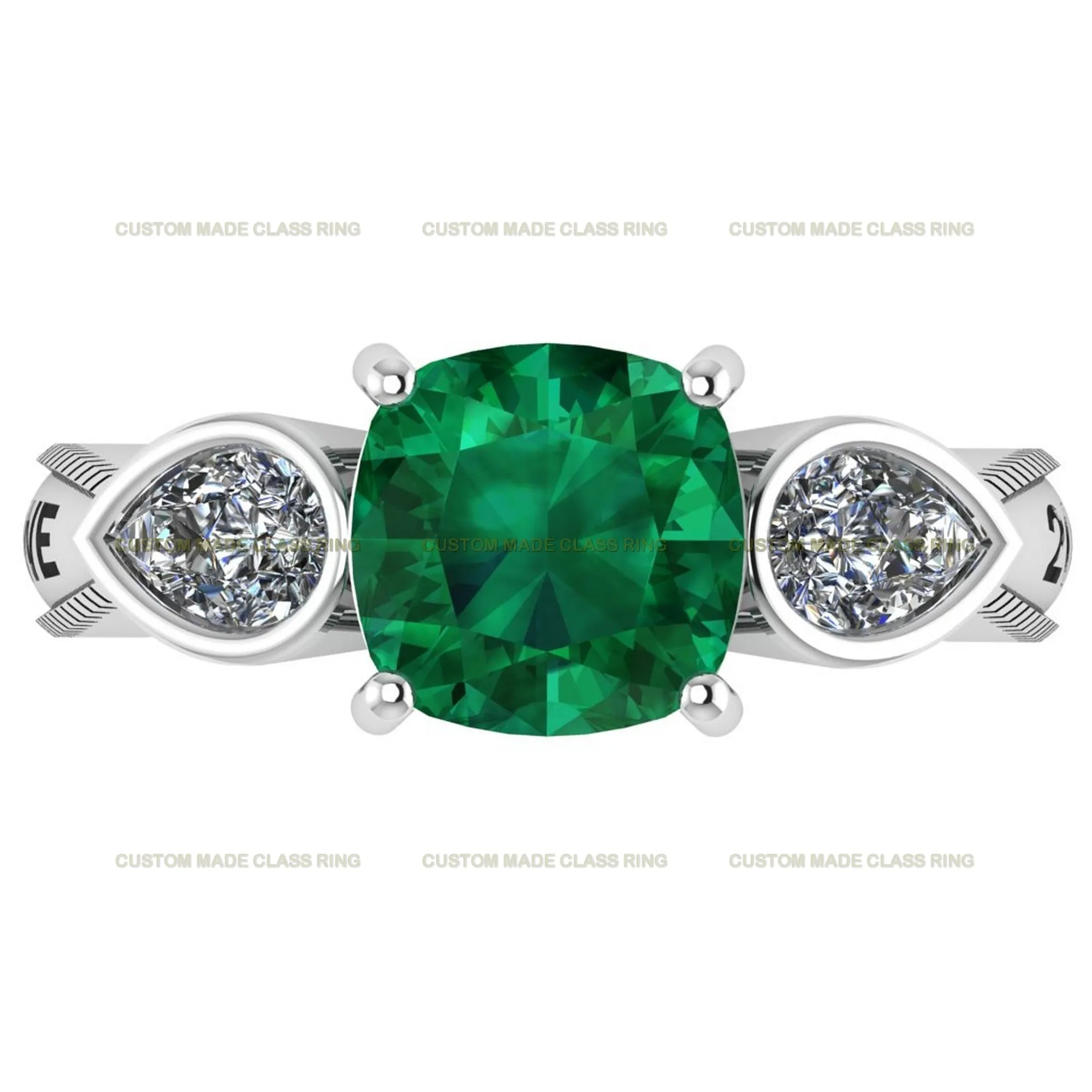 Custom Cushion-Cut Center Stone with Pear-Cut Moissanite Side Stones Class Ring
