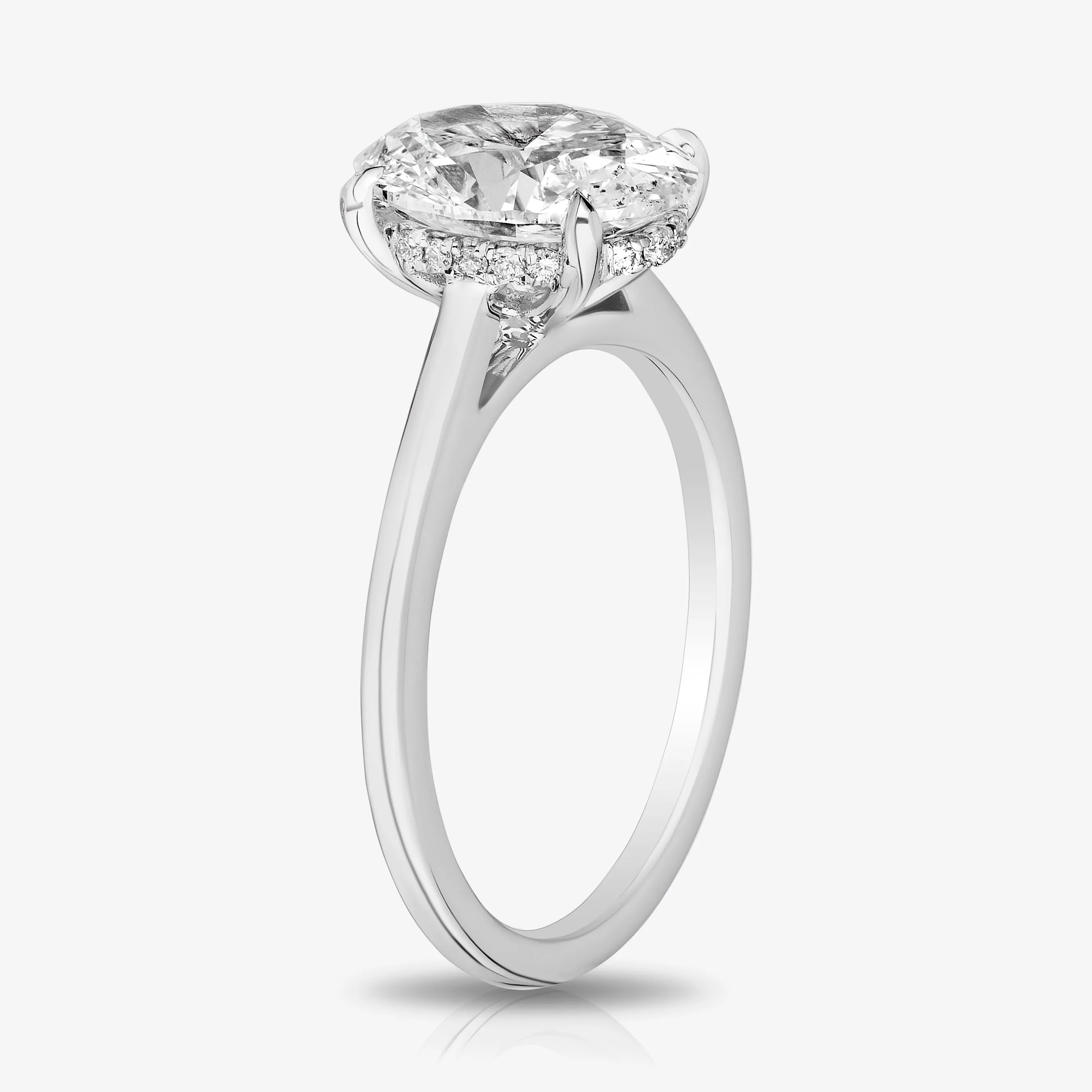 Custom Oval Diamond Cathedral Setting with Hidden Halo