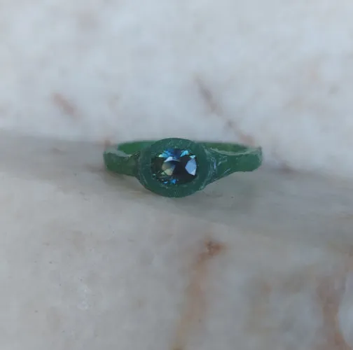 Custom Wax Teal Sapphire Ring