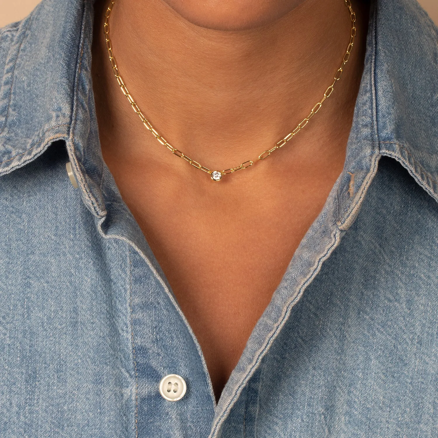 CZ Bezel Paperclip Choker