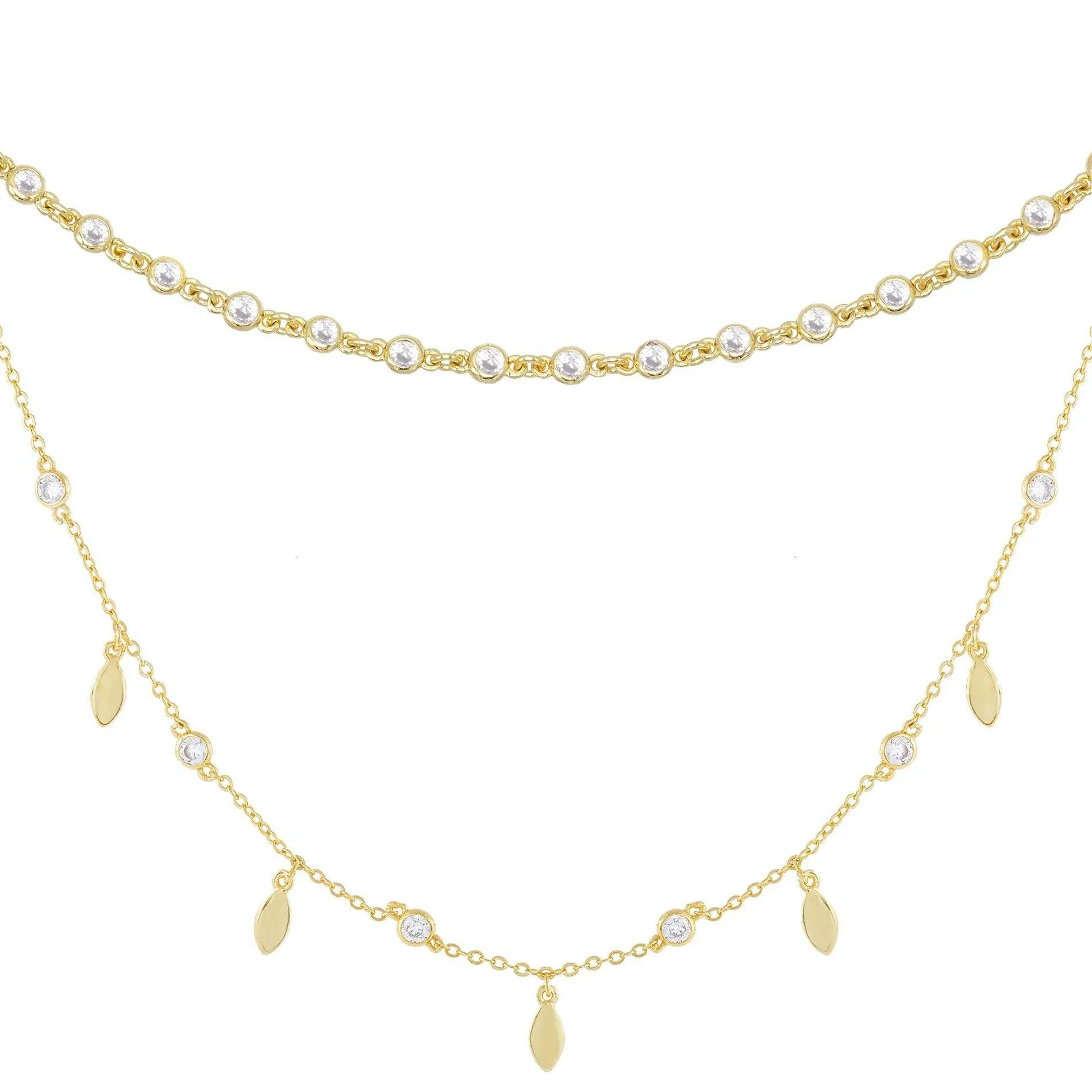 CZ Bezel X Teardrop Choker Combo Set