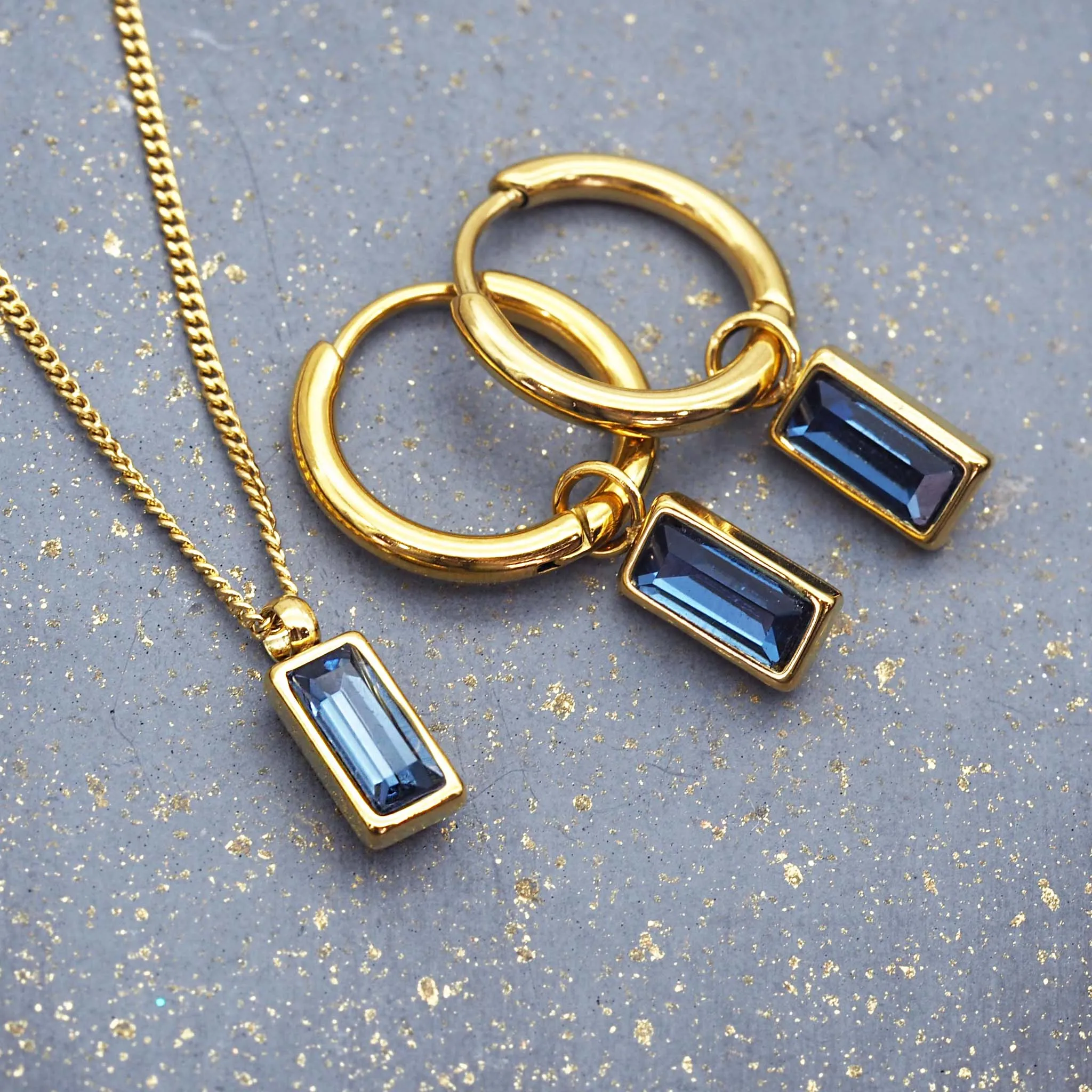 Dainty Gold and Sapphire Blue Earrings