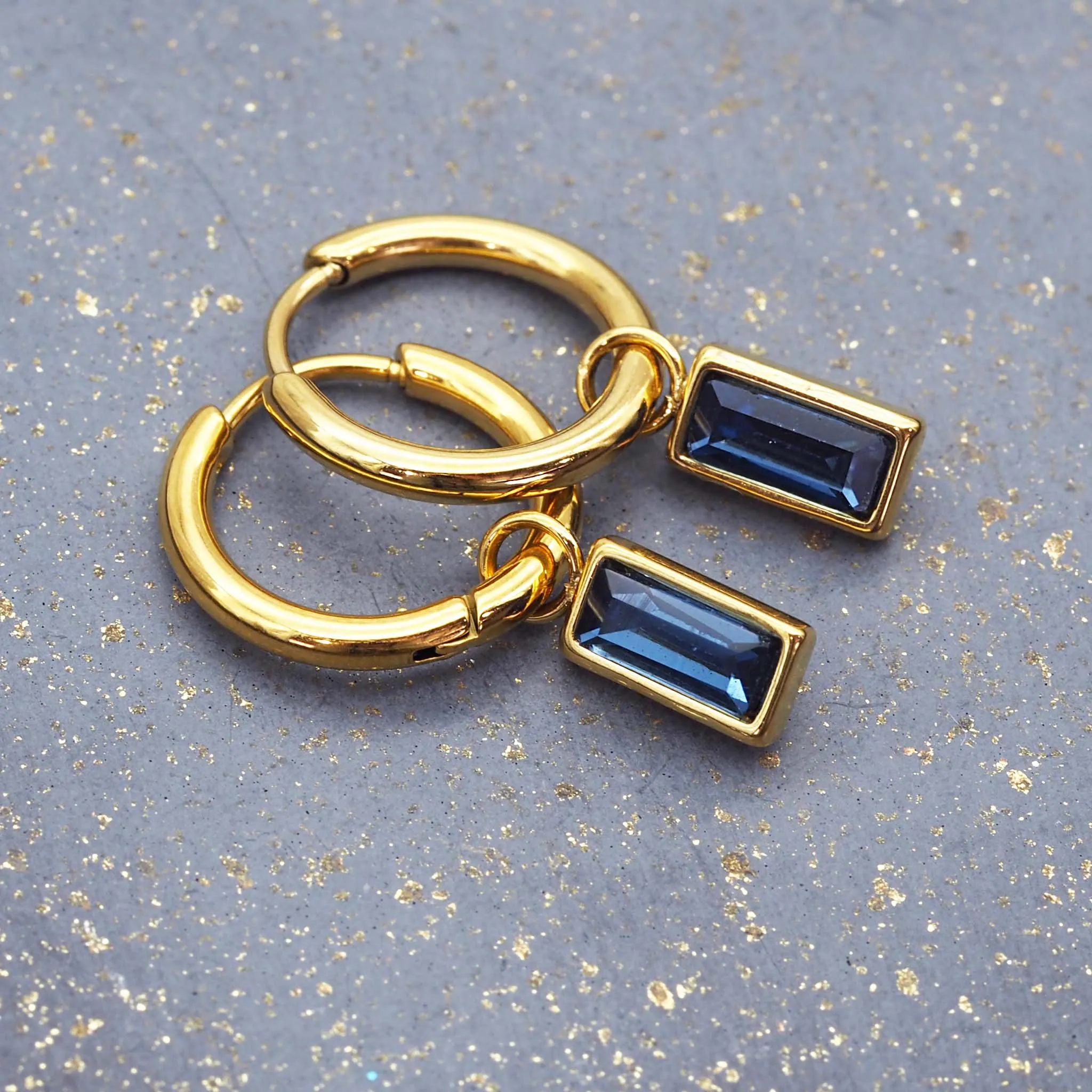 Dainty Gold and Sapphire Blue Earrings
