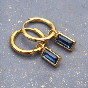 Dainty Gold and Sapphire Blue Earrings