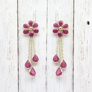 Dainty Natural Ruby Flower Earrings